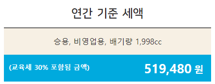 자동차세 연납신청 1,998cc 기본 세금